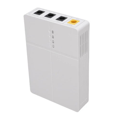 Straight Up Solid Portable Mini Ups With Dual Dc Ports Keeps Your Routers And Modems Alive During Blackouts While Delivering Seamless Five Hour Battery Backup, compact white power backup unit.