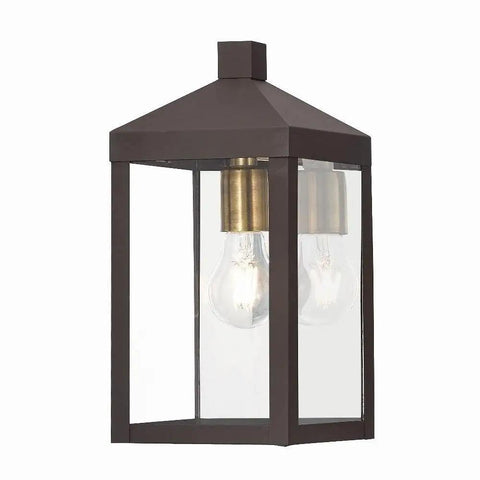 Nyack 1 Light Outdoor Wall Lantern Bronze Finish Model 20582 07 Transitional Exterior Lighting Fixture With Clear Glass