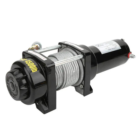 Heavy Duty 12 Volt Electric Winch With 4500 Lb Pulling Capacity, showcasing steel cable and motor design for off road towing.