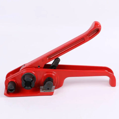 Manual Pet Strap Tensioner Tool With Palm Grip Handles Lightweight Portable Design Durable Steel Frame Quick Seal Fastener for easy cardboard packing.