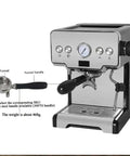 Top Shelf 15 Bar Semi Automatic Espresso Machine Featuring Built In Steam Wand And Quick Heat Option For Slick Cappuccino Shots And Hot Water On Demand Anytime with stainless steel body