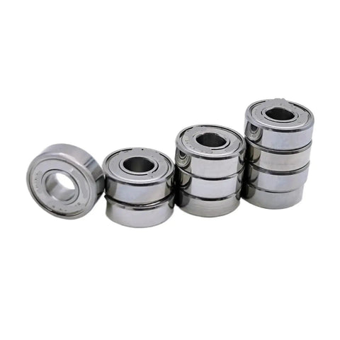 Get These 10pcs Deep Groove Ball Bearings In Single Row To Keep Your Gear Rolling Smooth Like Butter And Dust Free For Long Life No Gunk Allowed, shiny metal bearings stacked.