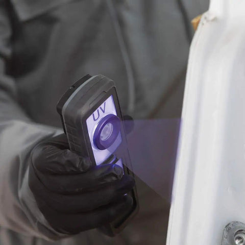 Handheld image of Rechargeable LED UV Curing Light, focusing on fast cure on small areas, featuring magnet and hook, ideal for crafts