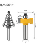 Heavy Duty Rabbet Router Bit Set With 6 Interchangeable Bearings And Multi Shank Tenon Cutter For Smooth Woodworking Projects and Versatile Cut Depths Up To Half Inch, featuring two router bits with varying sizes.