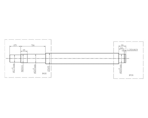 Technical diagram of Heavy Duty 1500mm Ball Screw Kit With 20mm Guide 5mm Pitch Pro Grade End Machined BK15 BF15 Single Nut Nut Holder