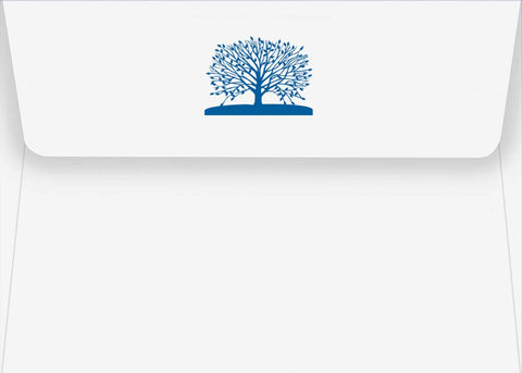 Tree of Life Laser Cut Notecards book; white envelope with blue tree logo on flap