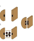 Illustration of Six Pack Concealed Barrel Cross Hinges for Folding Doors and Furniture Invisible Hinge Hardware installation.