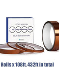 High Temp Polyimide Tape 4 Pack Set With Silicone Adhesive 1/8 Inch 1/4 Inch 1/2 Inch 1 Inch With Box