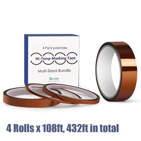 High Temp Polyimide Tape 4 Pack Set With Silicone Adhesive 1/8 Inch 1/4 Inch 1/2 Inch 1 Inch With Box