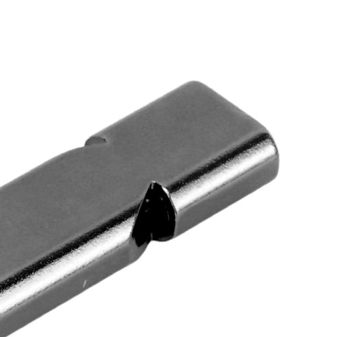 Close-up of Emergency Survival Whistle 10 Pack Aluminum Alloy Double Tube High Frequency Loud Whistle corner