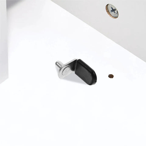 Heavy Duty L Shaped Shelf Supports Pegs With Rubber Sleeves for Kitchen Cabinets Bookcases and Closets close-up with screw hole