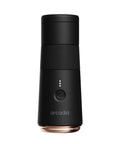 Rechargeable Portable Turkish Coffee Maker USBC Powered Cordless And Compact For Outdoors Travel Camping Office And Home Brewing Night Black Grab And Go Coffee with sleek black design and indicator lights on the front.
