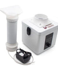 Compact Desktop Solder Fume Extractor With Dual Stage Air Purifier featuring flexible hose and power adapter for effective fume removal.
