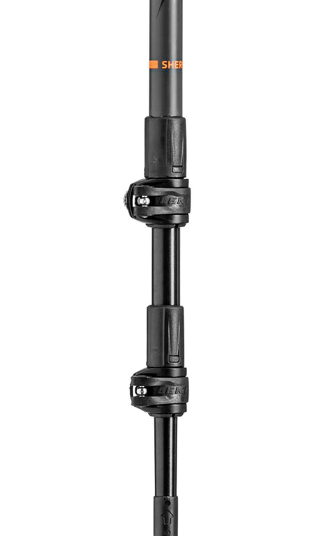 Lightweight Aluminum Backcountry Ski Poles With Adjustable 100-135 Cm, Speed Lock 2 Plus Locking detail in black and orange