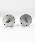 Two heavy duty rotary actuator vane pneumatic cylinders, built tough, for smooth rotate 90 180 270 degrees, industrial air control.