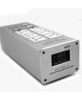 Kill The Hiss For Good With This Advanced Audio Video Power Purifier And Line Conditioner, silver housing, LCD screen, multiple outlets.