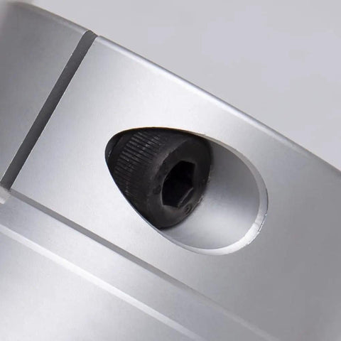 Close-up of flexible shaft coupling made from durable aluminum for 3D printers and CNC machines, showing 25mm diameter and 6mm bore.