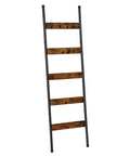 Killer 5-Tier Blanket Ladder With Heavy Duty Hooks, Wall-Leaning Towel Rack For Living Room And Bedroom, Rustic Industrial Decor Organizer For Scarves And Blankets, Total Home Game Changer with wooden shelves and metal frame.