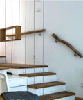 Straight Up Natural Pine Wood Indoor Outdoor Railing Kit 120 Cm Wall Mount Parapet System with stylish wooden balustrade on stairs.