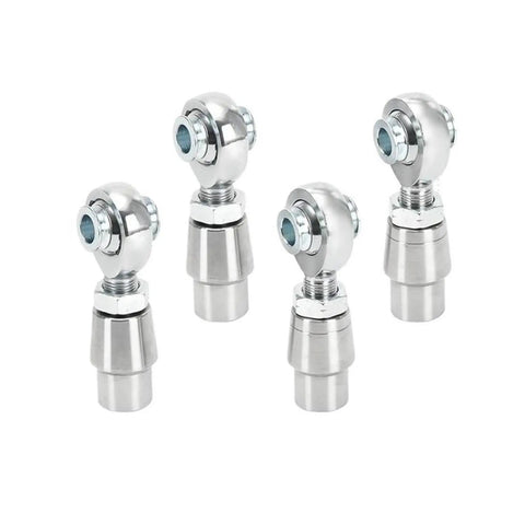 Four Pack 5/8 Inch 18 Thread Heim Joint Rod End Suspension Kit With Spacers For Steering Rack Mods showing chromoly steel joints.