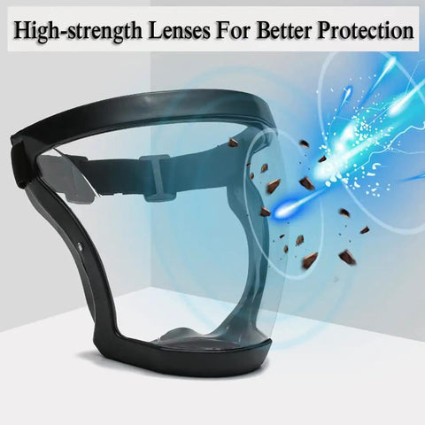 Unisex Anti Fog Full Face Shield With Detachable Filter Ultra Clear HD Lens shown with blue shield effect