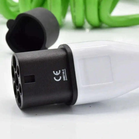 Type 2 To Type 2 Ev Charger Connector Plug And Play for Mode 3 AC charging stations, black and white, angled view with detail.