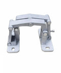 Heavy Duty Concealed Door Hinge With Rust Resistant Stainless Steel And Adjustable Articulated Arms For Fire Cabinets That Pulls Off Major Work Hella Smooth close-up view showing articulated arms and mounting holes.