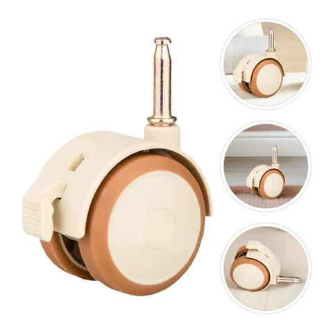4pcs PU Grip Neck Stem Casters for Nursery Carts and Bookcase close-up view showing dual wheel design and quiet operation features.