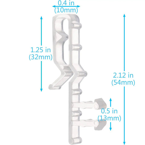 Clear Plastic Blind Clips For Valance 2 Inch Hidden Channel Window Treatments Dead Simple Snap Fit For Horizontal Wood Blinds 10 Piece Replacement Kit dimensions showcasing size and design.