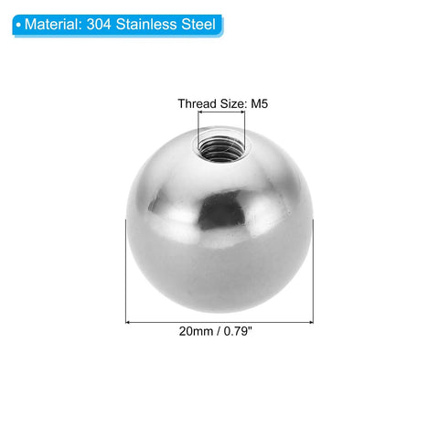 M5x20mm Ball Nuts Knob Set, 2 Pcs Stainless Steel 304 Round Blind Hole Screw Cap Covers, Smooth Finish, Silver