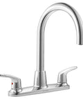 Colony Pro Two-Handle High Arc Kitchen Faucet With Spray in Polished Chrome, ADA compliant, lead-free metal construction.