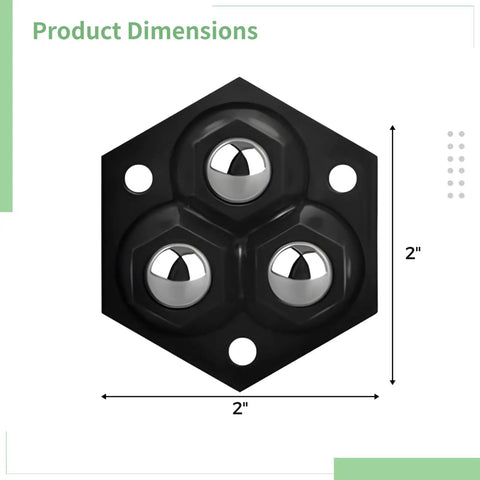 Heavy Duty Self Adhesive Furniture Caster Set Features 360 Degree Swivel Ball Wheels with dimensions shown, 2x2 inches.