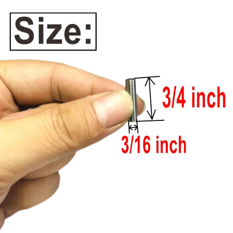 Rock Solid Heavy Duty 3/16x3/4 Inch Dowel Pins and Shelf Pegs, Hella Tough, shown with size measurements.