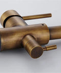 360-Degree Rotating Antique Bronze Kitchen Faucet Water Purifier 3-Way Dual Filter Tap close-up of faucet handle and spout.