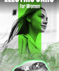 Digital ebook front cover: Electric Cars for Women; grayscale woman with green overlay and neon-green outlined car