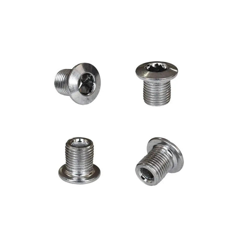 Chainring Bolts Kit For Road Bikes And MTB, 5 Pcs Per Size, steel bolts with aluminum washers, close-up view of bolts.