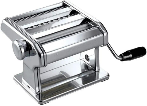 Automatic Electric Noodle Maker And Dough Roller For Home Kitchen Easy Thick Pasta Press with metal roller and adjustable knob.