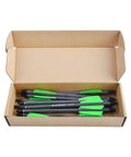 Carbon Crossbow Bolts For Hunting And Practice, 7.5 Inch Arrows With 2 Inch Vanes, open box view of green vanes