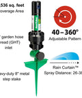 Heavy Duty Gear Drive Rotor Sprinkler On Robust Green Stake With 40 To 360 Degree Adjustable Pattern And 26 To 38 Foot Spray Reach
