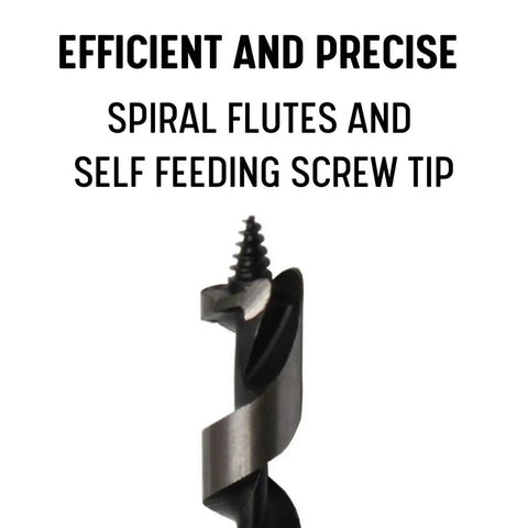 Heavy Duty Straight Shot Rugged 9/16 By 30 Inch Long Auger Drill Bit For Wood showing spiral flutes and self feeding screw tip.
