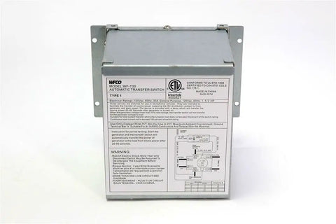 30 Amp RV Power Center Transfer Switch T30WM For Road Trip Ready Power Compact Mountable Unit That Fits Back Of Power Center Or Flat Surface Installation Easy Install Durable Electrical Switch, gray metal WFCO label
