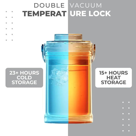 Double wall vacuum insulated stainless steel breast milk cooler shows cold storage for 23+ hours and heat for 15+ hours.