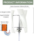 Compact Vertical Wind Turbine Kit With Charge Controller For Home, Boat And Worksite Power, 48V White Helix Design