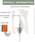 Portable Wind Generator Kit With Charge Controller 48V Helix Design for Home Marine and Industrial Use diagram showing measurements