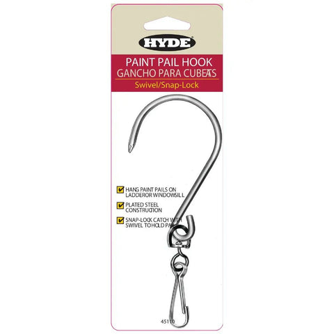 Built Tough Swivel Paint Pail Hook With One Piece Plated Steel And Snap Lock Catch, designed for ladders and windowsills.