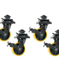 Four Pack Heavy Duty ISO Shipping Container Caster Wheels 6600 Lbs Per Wheel, 7.75 Inch Diameter By 2.75 Inch Wide, Yellow And Black Industrial Casters