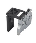 1/8 scale RC brushless motor mounting holder Tmaxx-compatible with black plastic frame and silver aluminum base