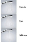 Raindance Select 120 Handheld Showerhead With 3 Spray Modes And 2.5 GPM Water Flow Chrome Finish spraying RainAir, Rain, and WhirlAir