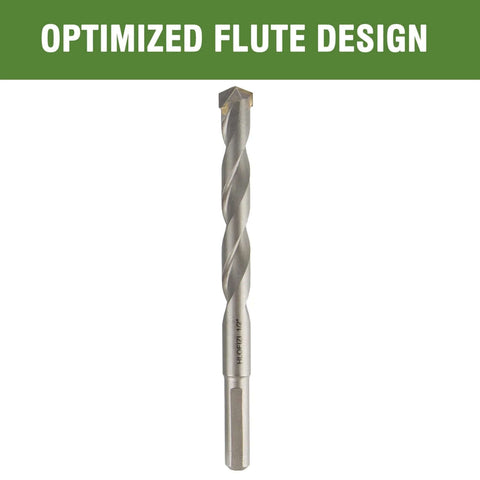 Front view: HLOFIZI masonry drill bit, 1/2 in x 8 in, carbide tipped, 3-flat shank