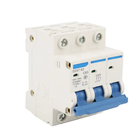 Three Pole 63 Amp Miniature Circuit Breaker For 220 To 380V AC 4500A Breaking Capacity Built Tough DIN Rail Mounted RCCB DZ47 63 Model ID Reliable Power Safety Switch